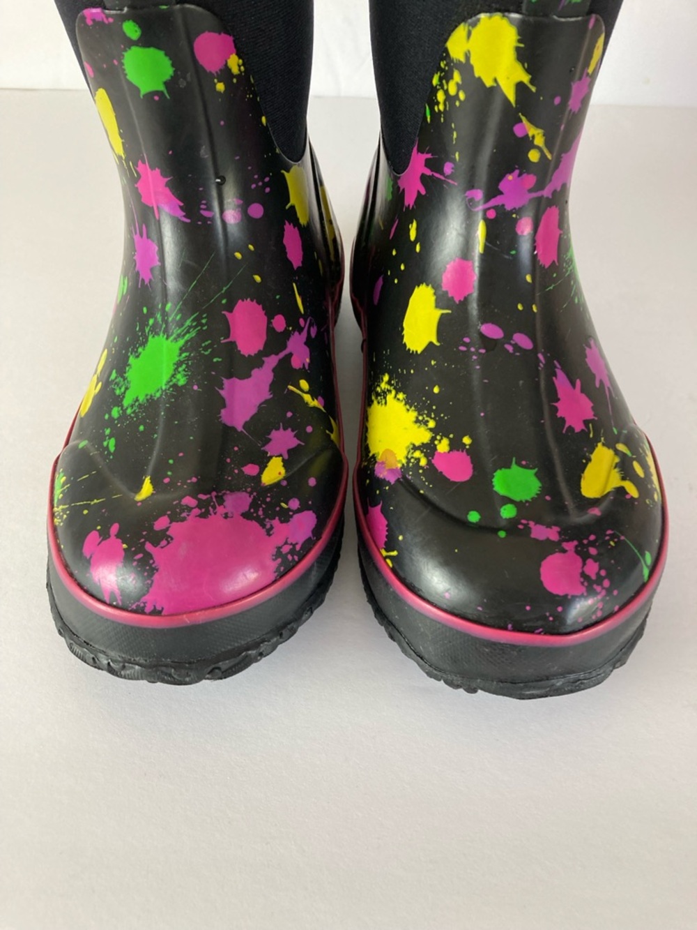 Bogs Waterproof Paint Splat Print Boots Black Purple Girl Size 2 - Picture 3 of 10